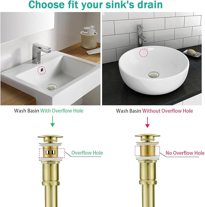 Brass P Trap with Pop Up Drain Stopper,U-Shape 1 1/4 Slip Joint Extension Tub Sink Drain Pipe,12 inch Pipe length Adjustable Height Sink Waste Trap Drain Kit,Without Overflow,Brushed Gold