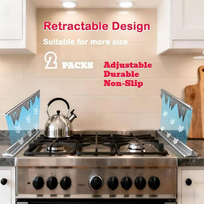 2Pcs Stainless Steel Stove Gap Covers,Adjustable Stove Gap Filler Easy Retractable Length 13.8" to 27.5", Seal Cover for Between Stove and Countertop Stove Gap Guards Range Trim Kit (SILVER)