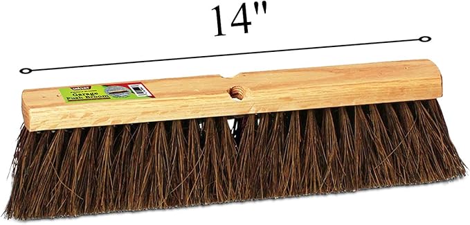 Indoor & Outdoor Broom Head – Heavy Duty Hardwood Block – Palmyra Bristles – Deck Scrub Brush – Two Threaded Handle Holes for Better Assist (14")