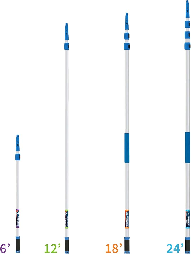 Unger Professional Connect & Clean 3’-6’ Aluminum Telescopic Extension Pole with Locking Cone & Quick-Flip Clamp – Compatible with Cleaning Tool Attachments, Window Cleaning & Dusting Tool (Pack of 2)