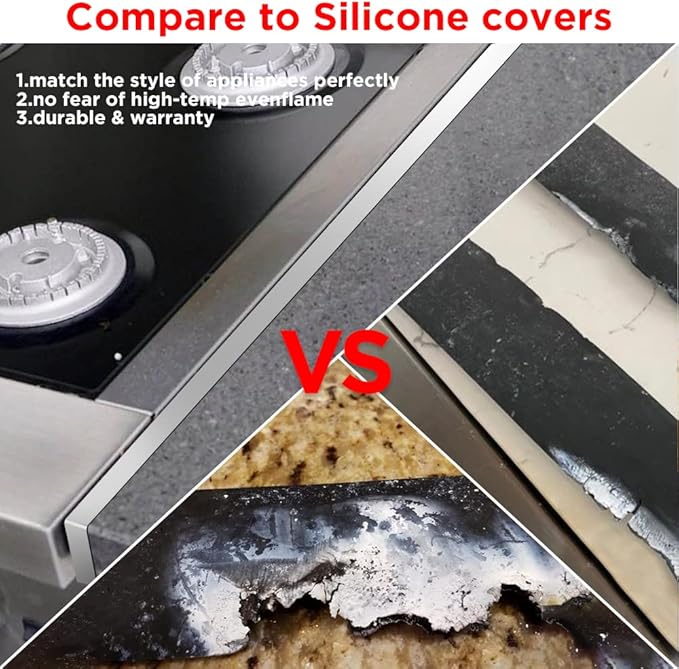 2Pcs Adjustable 23'4-26' Stove Gap Cover Range Gap Filler 316 Stainless Steel Counter Trim Kit Between Stove Edge and Counter Don't Melt Like Silicone Heat Resistant and Easy to Clean (Silver)