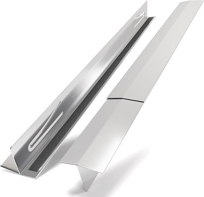 T-Shaped Stainless Steel Stove Gap Covers with Non-Slip Grip Strips – Extendable Length Stove Gap Filler (2 Pack, 14"-27.5") – Non-Sliding, Heat Resistant for Seamless Kitchen Protection (Silver)
