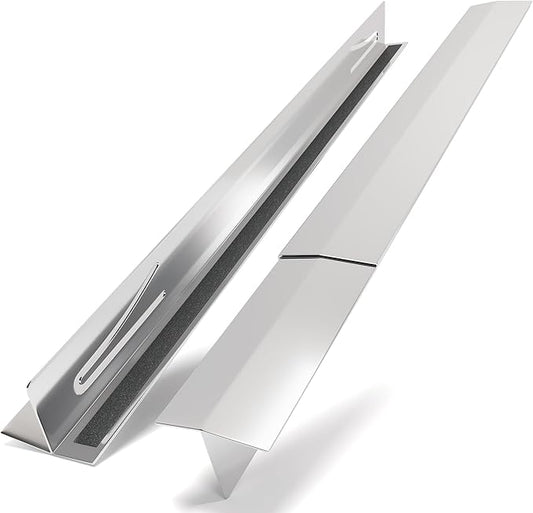 T-Shaped Stainless Steel Stove Gap Covers with Non-Slip Grip Strips – Extendable Length Stove Gap Filler (2 Pack, 14"-27.5") – Non-Sliding, Heat Resistant for Seamless Kitchen Protection (Silver)