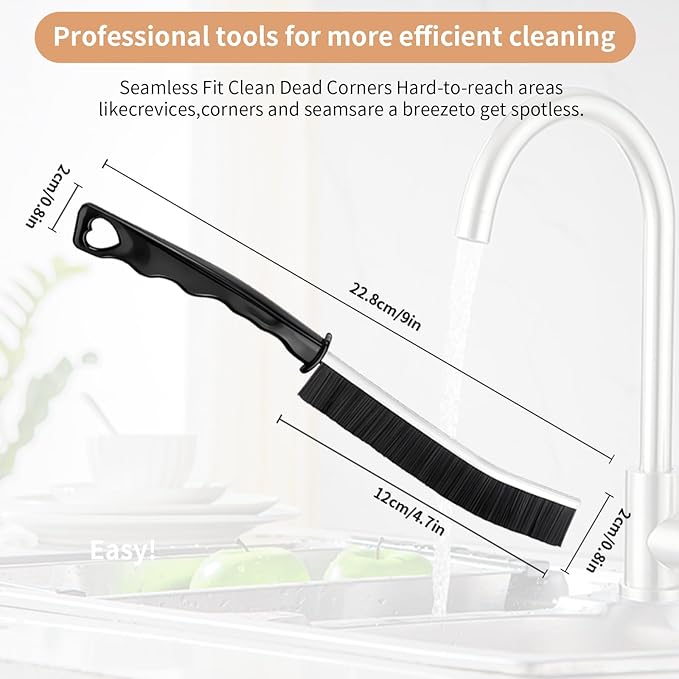 4 Pack Hard Bristle Crevice Cleaning Brush with Stiff Bristles, Small Detail Scrub Brush for Narrow Gaps Tile Grout Bathroom Kitchen Window Track Shower Door Sink Edge Faucet Base Floor Corner Cleaner