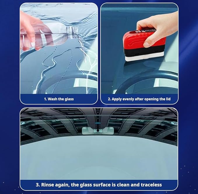 3PC Automotive Oil Film Cleaning Brush,Car Windshield Cleaner,Car Clear Vision Glass Cleaner for Car Windows for Cleaning Brush and Improving Windshield Clarity & Visibility (Red)