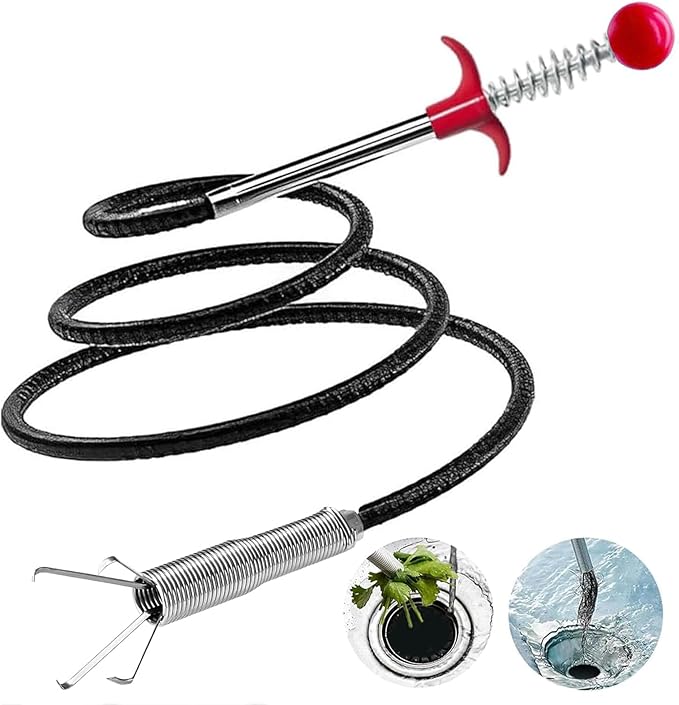 Upgraded Drain Snake, 61 inch plumbing snake，Sink Snake Drain Clog Remover for Sewer Kitchen Bathroom