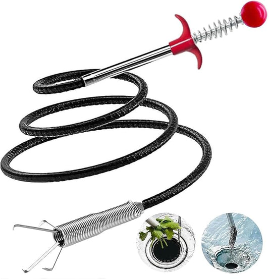 Upgraded Drain Snake, 61 inch plumbing snake，Sink Snake Drain Clog Remover for Sewer Kitchen Bathroom