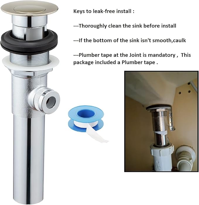 Artiwell Sink Pop-Up Drain Stopper Assembly with Lift Rod and Overflow, Solid Brass Lavatory Pop Up Drain Assembly for Bathroom Vanity Sink, All Brass Construction (Brushed Nickel)