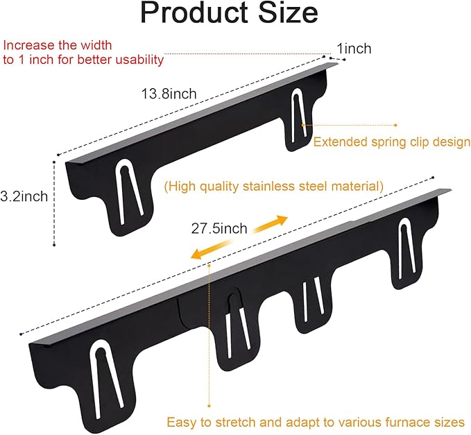 Stove Gap Covers Stainless Steel, Retractable Stove & Counter Gap Filler (13.8''–27.5''), Width 1'', Heat Resistant Metal Guard Between Stove and Countertop, Black