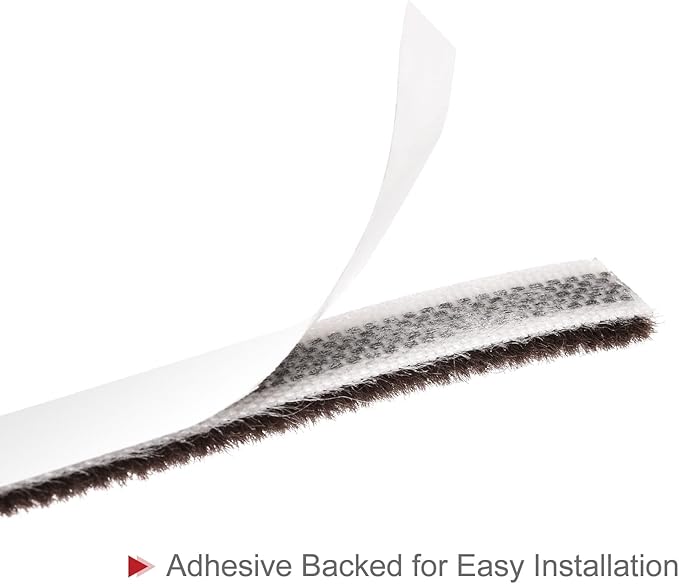 uxcell Weather Stripping Brush, 10ft L x 0.35" W x 0.2" H Self-Adhesive Seal Weatherstrip Sweep Brush Brown for Door Window