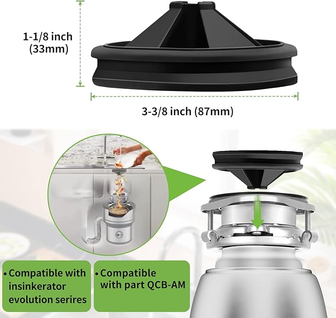 Garbage Disposal Splash Guards, 3 3/8" for Insinkerator Evolution Series, Quiet Collar Sink Baffle Kitchen Rubber Drain Insert Cover Replacement Parts, QCB-AM Disposal Splash Guard Gasket, 2 Pack