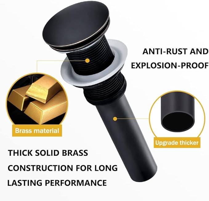 Bathroom Sink Drain Without Overflow - Big Cap for Standard 1 3/4" Drain Opening - Pop Up Vessel Sink Drain,Oil Rubbed Bronze