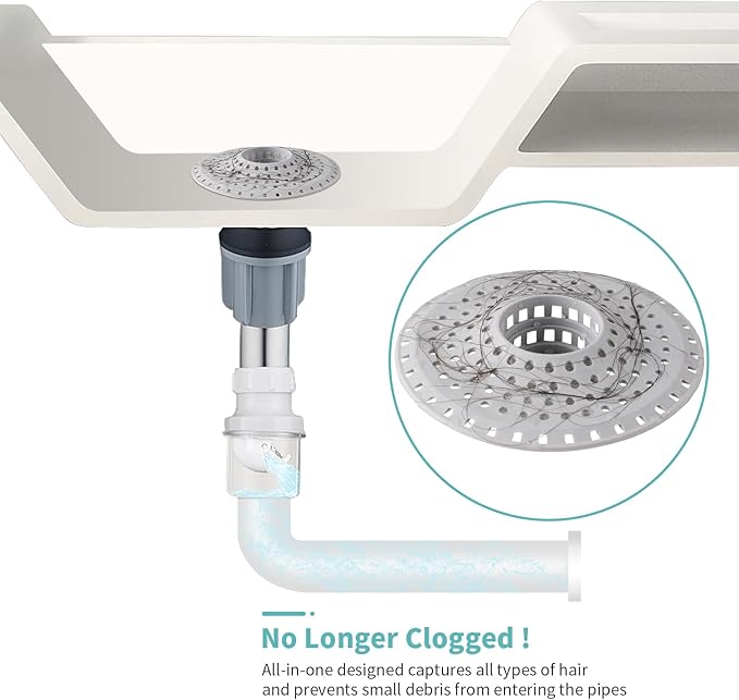 Aluvor Bathtub Drain Hair Catcher,Silicone Tub Hair Catcher Drain Protector,All-in-one Shower Hair Drain Catcher Strainer for 1.48'' to 1.76'' Regular Drains, 3PCS/Pale Grey‌