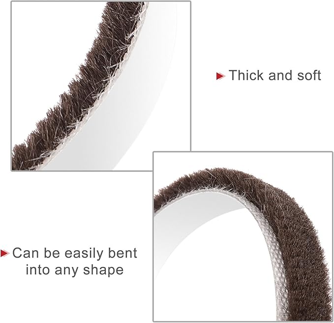 uxcell Weather Stripping Brush, 10ft L x 0.35" W x 0.2" H Self-Adhesive Seal Weatherstrip Sweep Brush Brown for Door Window