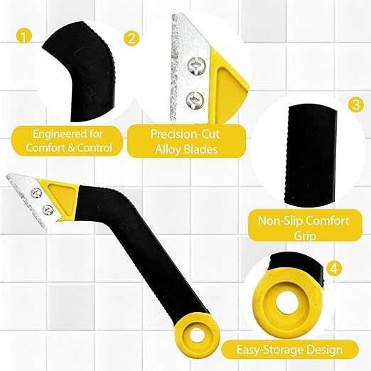 Grout Removal Tool,Tile Grout Saw Angled Grout Saw with 6 Pieces Extra Blades Replacement, 2 Brushs,Caulking Tool,Angled Tile Grout for Cleaning and Tile Gap Repair ﻿