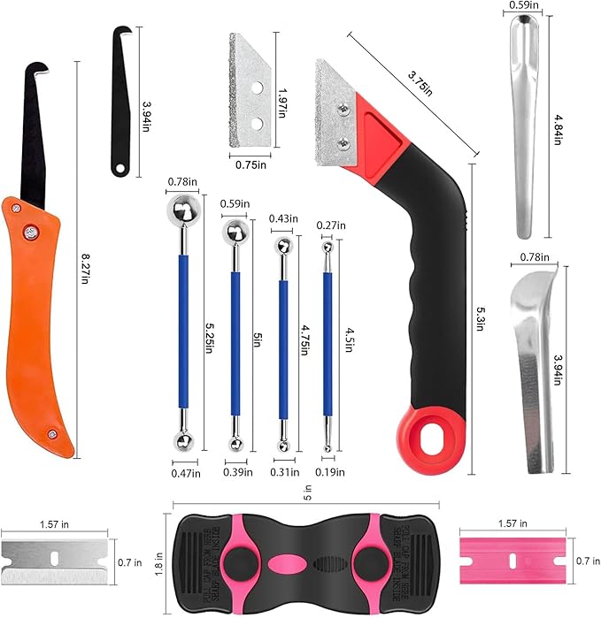 Grout Removal Tool Kit & Razor Scraper Set - 26PC Professional Tile Cleaning Tools with Diamond-Style Blades, Grout Rake, Angled Heads for Bathroom, Kitchen, Floor