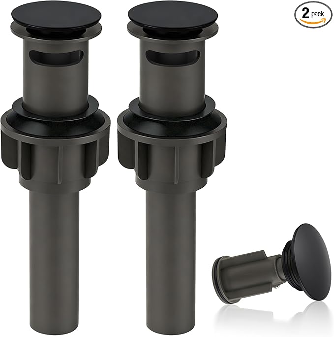 ARCORA Bathroom Sink Drain with Overflow 2 Pack, Matte Black Pop Up Drain Stopper Vanity Vessel Sink Clicker Drain Stopper