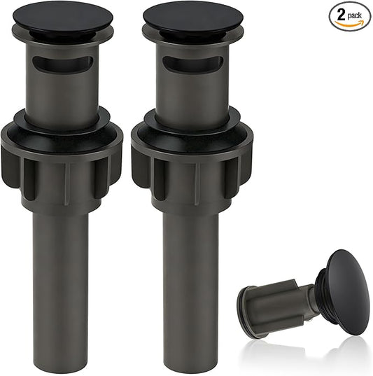 ARCORA Bathroom Sink Drain with Overflow 2 Pack, Matte Black Pop Up Drain Stopper Vanity Vessel Sink Clicker Drain Stopper