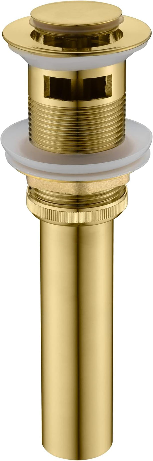 SUMERAIN Brass Pop Up Drain Stopper for Bathroom Sink with Overflow, Brushed Gold