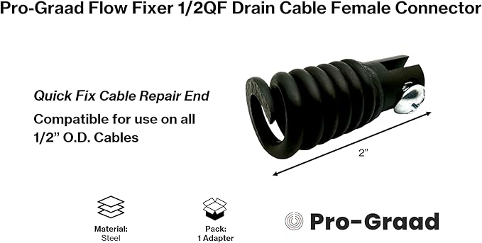 1/2QF Flow Fixer | 1/2” Drain Cable Repair End | Quick Fix Female Slotted Connector for Broken Drain Cleaning Machine Cables | Fits All 1/2” O.D. Drain Cables