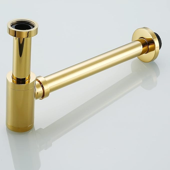 RANDOM Titanium Gold Polished Brass Contemporary Round Bottle P Trap 1 1/4,Basin Sink Waste Drain P Trap Kit.