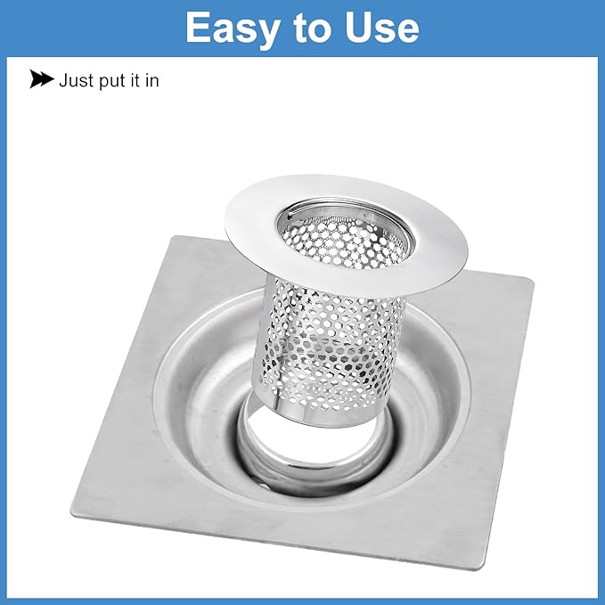 uxcell 4 Pack Shower Drain Strainer, 2" x 2.6" 304 Stainless Steel Floor Drain Strainer Deep Sink Hair Catcher for Kitchen Bathroom Balcony Floor Drain, Fit Hole Size from 1.5" to 2.6"
