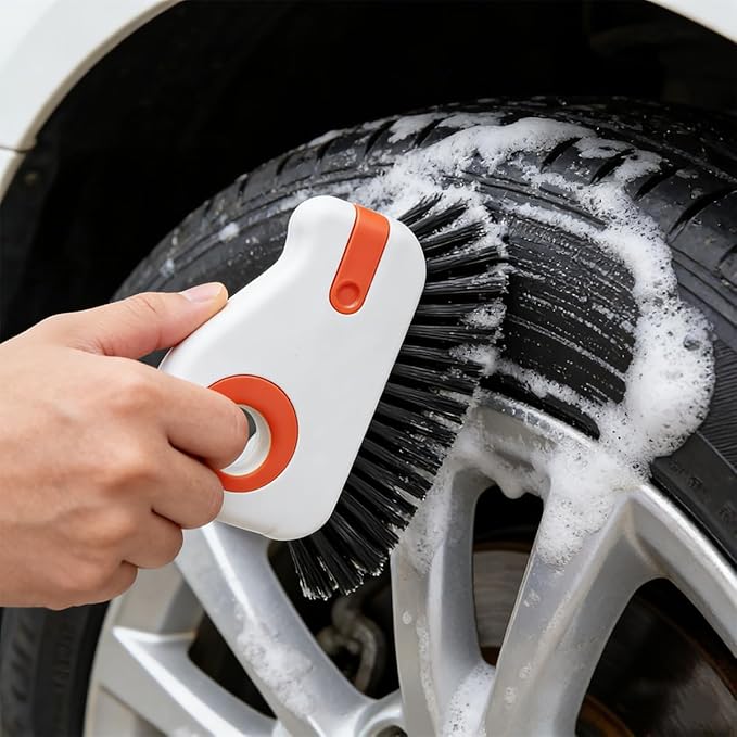 2PCS Car 2 in 1 Groove Cleaning Brush, Multifunctional Vehicle Window Track Cleaner Tool with Hidden Scraper, Auto Crevice Gap Grout Scrub Brush for Sliding Door Track, Universal Fit (Orange)