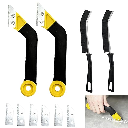 Grout Removal Tool,Tile Grout Saw Angled Grout Saw with 6 Pieces Extra Blades Replacement, 2 Brushs,Caulking Tool,Angled Tile Grout for Cleaning and Tile Gap Repair ﻿