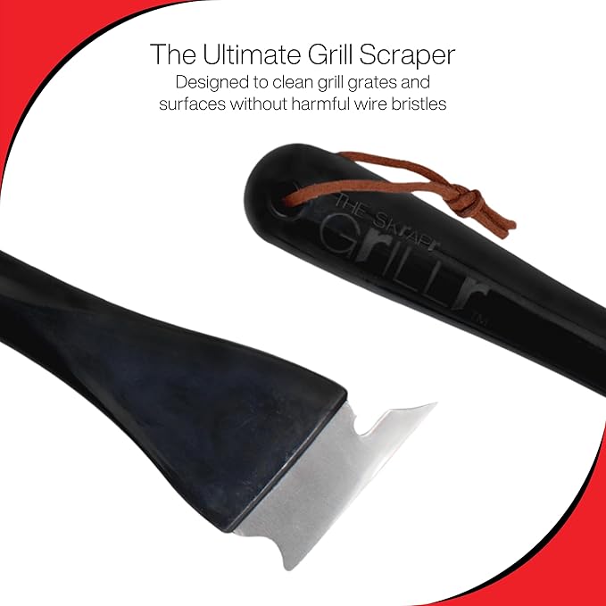 BBQ Grill Scraper, Stainless Steel Blade, Ergonomic Handle - BBQ Cleaning Tool for Gas, Infrared, Charcoal, Porcelain Grills, Outdoor Grill Accessories with Hanging Loop