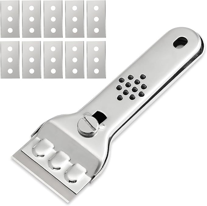 Scraper Tool, Multi Surface Cleaning Tool, Glass Windows Tiles Metal for Stove Tops, Windows, Paint Removal and Adhesive Residues, Silvery, 5.3 Inches, 1 Piece