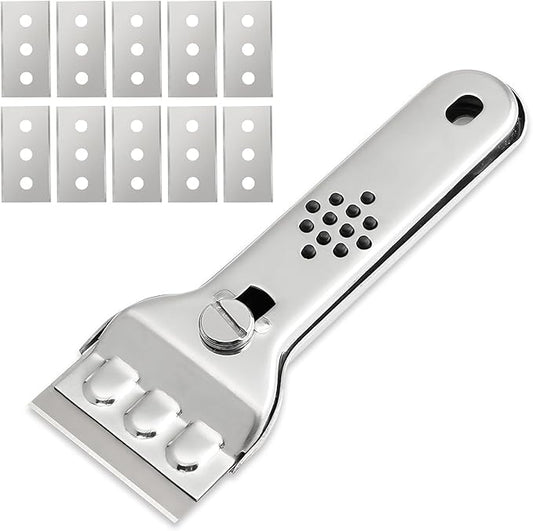 Scraper Tool, Multi Surface Cleaning Tool, Glass Windows Tiles Metal for Stove Tops, Windows, Paint Removal and Adhesive Residues, Silvery, 5.3 Inches, 1 Piece