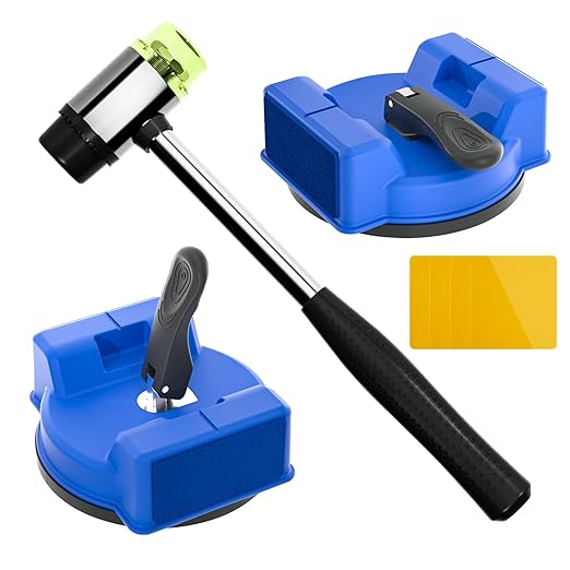 2-Pack Floor Gap Fixer Tool with Double-Sided Striking Design – Heavy-Duty Suction Cup & Reusable Pads for Hardwood, Laminate, LVP and Floor Installation & Repair