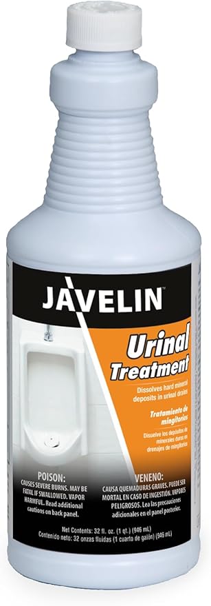 Javelin Urinal Drain Treatment – Industrial-Strength Urine Salt & Scale Remover – Unclogs & Restores Urinal Drains – Eliminates Odors & Prevents Future Build-Up – 32 Fl. Oz. (1 Bottle)
