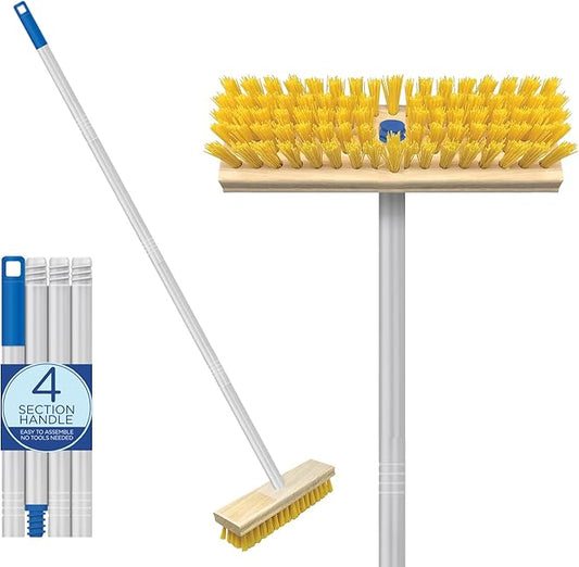 LOLA Deck Scrub Brush with Stiff Bristles, Heavy Duty Outdoor Scrub Broom for Patios, Decks, Concrete & Tile, Removes Dirt, Grime, Leaves & Snow, Wet or Dry Use, 1 Count
