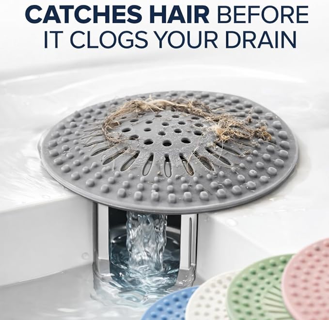 Shower Drain Hair Catcher - 5 Pack Anti-Slip TPR Silicone Drain Covers for Bathroom Tub Sink, Universal Fit Over Shower or Kitchen Sink Garbage Disposal Multi-Color Strainers