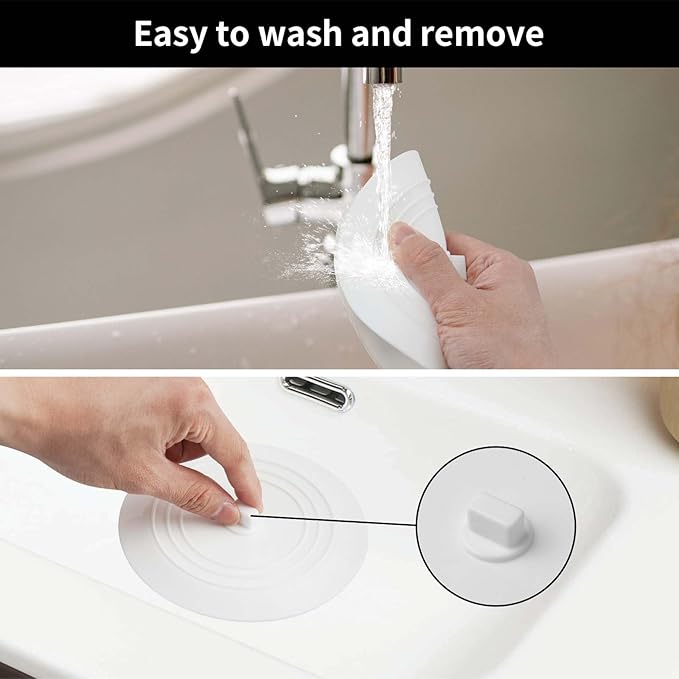 Vaincre White Bathtub Drain Stopper - 2PCS 5" Silicone Kitchen Bathroom Hair Water Shower Stopper, Bathtub Drain Plug, Universal Flat Suction Shower Kitchen Cover, Bathroom Laundry Accessories