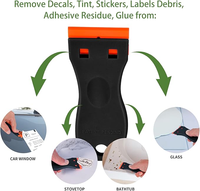 Plastic Razor Blade Scraper, 2 Pack Razor Scraper with 120 Pcs Razor Blades for Removing Glue, Sticker, Decals, Tint from Car Window and Glass（Black）