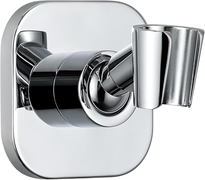 G-Promise Metal Handheld Shower Head Holder, Adjustable Wall Mount Shower Wand Bracket, Strong Adhesive Disc Mount or Drill Installation (Square, Chrome)