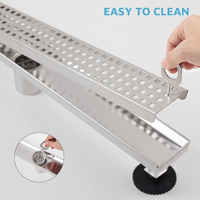 24 Inch Linear Shower Drain Brushed Nickel 304 Stainless Steel