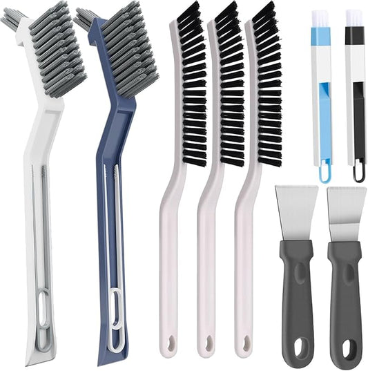 11PCS Crevice Cleaning Brush Set, Hard Bristle Gap Cleaning Tool, Deep Clean Brush for Kitchen Bathroom Sink Grout Corner Crevice & Tight Spaces