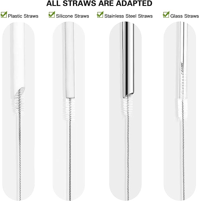 Straw Cleaner Brush Set, 10 Pieces 10 Inch Stainless Steel Handle Straw Brush Set, Extra Long Straw Brush for Tumbler, Sippy Cup, Water Bottle and Tubes