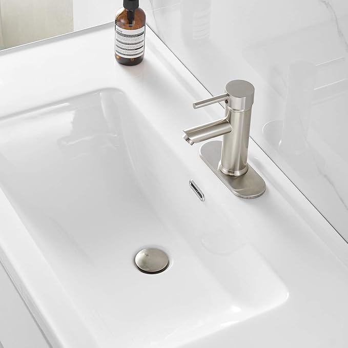 Bathroom Sink Drain with Overflow Vessel Vanity Pop Up Drain Assembly Stopper Lavatory Commercial Bath Brass Fits Bathroom Standard Sink Hole 1-1/2" to 1-3/4" Brushed Nickel, P05N