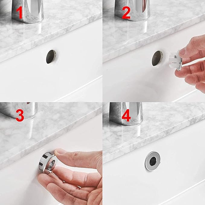 BWE Gold Sink Basin Trim Overflow Cover for Kitchen and Bathroom Vanity Sink Solid Brass Vessel Insert in Hole Round Caps Pack of 2