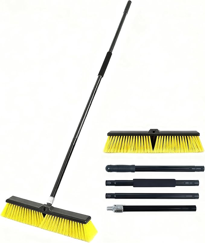 18 Inches Push Broom Outdoor- Heavy Duty Broom with 63" Long Handle,for Cleaning Outdoor or Indoor Tile, Garage, Floor, Deck