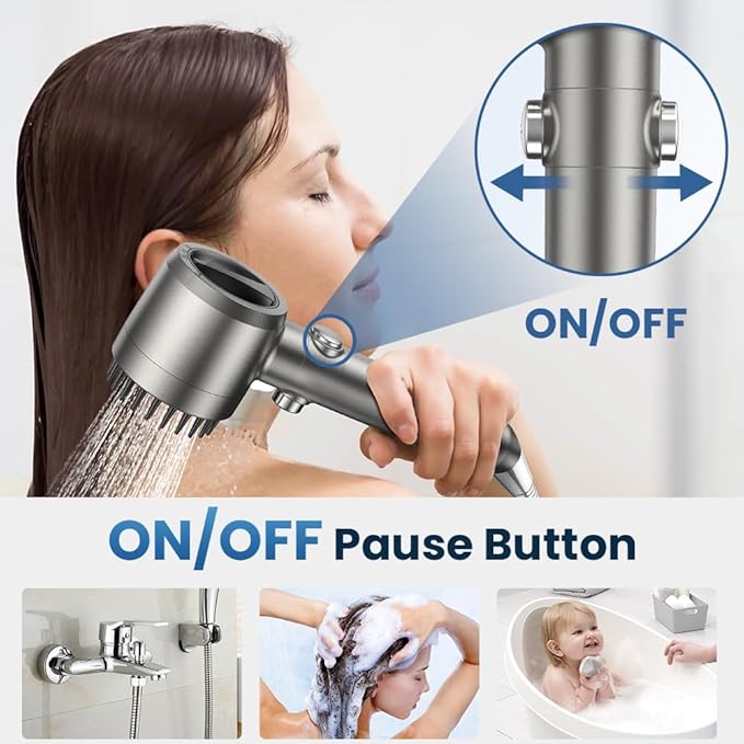 JOMST Filtered Shower Head with Handheld,High Pressure Shower Head 4 Spray Modes,ShowerHead with ON/OFF Switch for Pets,Built-in Power Wash to Clean Tub,Shower Heads Combo with Stainless Steel Hose