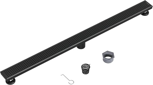Neodrain 40" Black Linear Shower Drain with Removable Quadrato Pattern Cover, 304 Stainless Steel Rectangle Shower Floor Drains, Matte Black Linear Drain&Leveling Feet, Hair Strainer, CUPC Certified