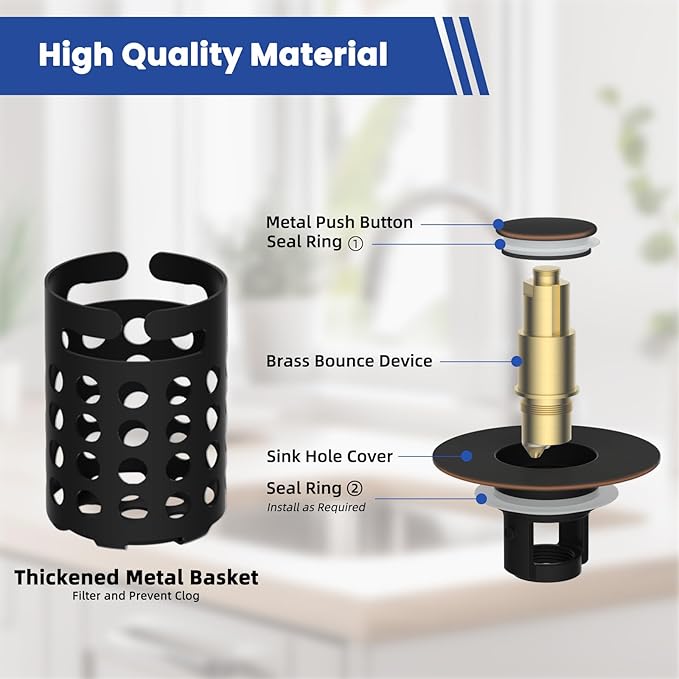 Universal Bathroom Sink Drain Strainer Hair Catcher Upgraded with Removable Stainless Steel Filter Basket, 3 in 1 Pop Up Sink Stopper for 1.1''~2.36'' Sink Basin Hole, Oil Rubbed Bronze
