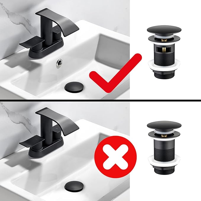 Thickened Brass P Trap Set: 1-1/4 P Trap with Bathroom Sink Stopper - Sink Drain Plumbing Kit for Pipe Replacement (Black, with Overflow)