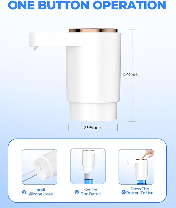 Water Bottle Pump, Portable Electric Water Dispenser Pump for 5 Gallon Bottles - USB Charging, Automatic Switch, Rechargeable Battery for Home Kitchen Room Camping