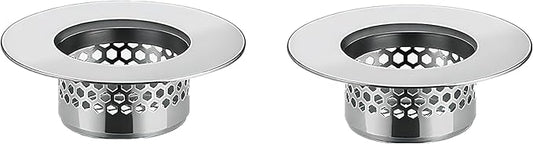 2Pcs Polished Silver Shiny Drain Strainer - Fits 1.25"-1.60" Hole | Stainless Steel Hair Catcher for Bathroom/Bathtub/Laundry/RV Sink